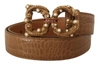 DOLCE & GABBANA DOLCE & GABBANA ELEGANT CROCO LEATHER AMORE BELT WITH WOMEN'S PEARLS