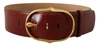 Dolce & Gabbana Maroon Leather Gold Metal Oval Buckle Belt In Marrone