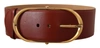 Dolce & Gabbana Maroon Leather Gold Metal Oval Buckle Belt In Marrone