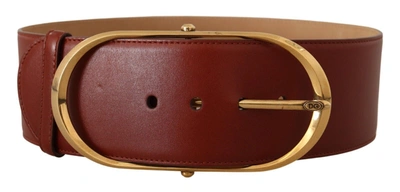 Dolce & Gabbana Maroon Leather Gold Metal Oval Buckle Belt In Marrone