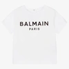 BALMAIN WHITE COTTON LOGO BABY T-SHIRT