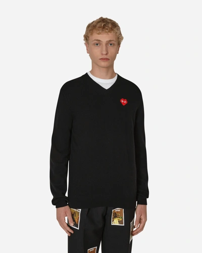 Comme Des Garçons Play Invader Heart V-neck Sweater In Black