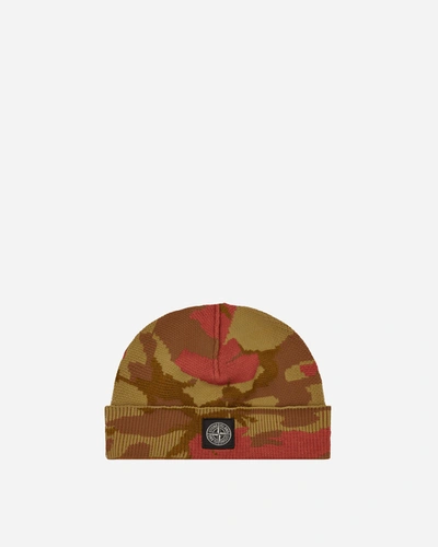 Stone Island Camouflage-print Knitted Beanie In Military Green