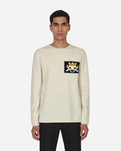 Comme Des Garçons Shirt Space Invader Crewneck Sweater In White