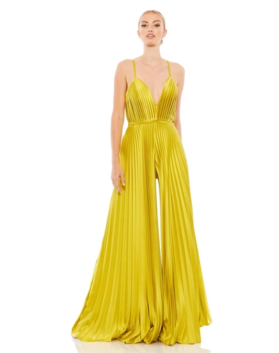 Ieena For Mac Duggal Pleated Wide Leg Jumpsuit In Chartreuse