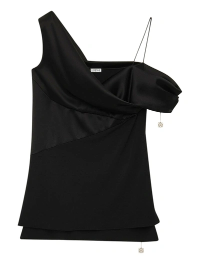 Loewe One-shoulder Draped Satin Top In Black