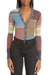 ULLA JOHNSON MEDINA PATCHWORK V-NECK WOOL & COTTON BLEND CARDIGAN