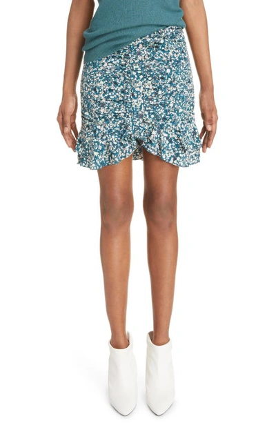 Isabel Marant Milendi Ruched Ruffle Mini Skirt In Teal