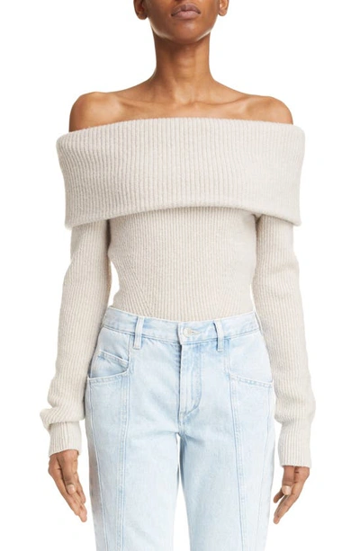 Isabel Marant Baya Off-the-shoulder Cashmere Rib Sweater In Beige