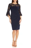 ADRIANNA PAPELL BELL SLEEVE SEQUIN LACE & JERSEY SHEATH DRESS