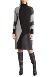ANNE KLEIN COLORBLOCK TURTLENECK SWEATER DRESS