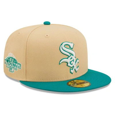 New Era Men's  Natural, Teal Chicago White Sox Mango Forest 59fifty Fitted Hat In Natural,teal