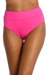 La Blanca Island Goddess Crossover High Waist Bikini Bottoms In Pop Pink