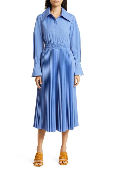 Jonathan Simkhai Elka Pleated Poplin Shirt Dress In Hydrangea