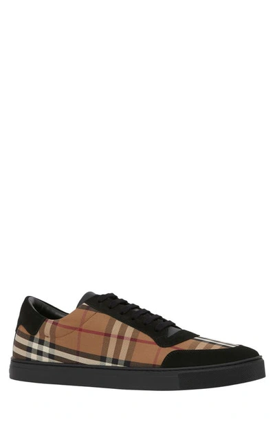 Burberry Vintage Check Cotton And Suede Sneakers In Neutrals