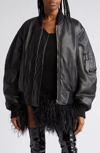 Attico Anja Leather Bomber Jacket In Black