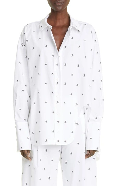 Attico Diana Logo Print Cotton Button-up Shirt In White