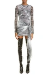 Attico Tiger-print Mesh Mini Dress In White/ Black