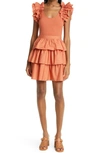 Ulla Johnson Hanna Tiered Ruffle Mini Dress In Auburn