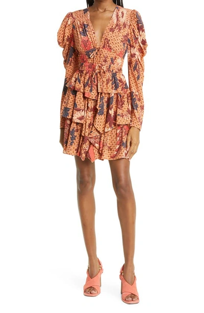 Ulla Johnson Oni Tiered Ruffle Printed Mini Dress In Orange