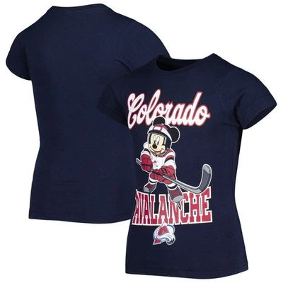 OUTERSTUFF GIRLS YOUTH NAVY COLORADO AVALANCHE MICKEY MOUSE GO TEAM GO T-SHIRT