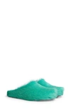 Marni Calf Hair Slippers In Lime