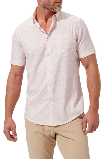 Mizzen + Main Leeward Regular Fit Palm Tree Print Short Sleeve Performance Button-up Shirt In Pink Palm