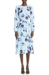St John Rose-print Slash-cutout Silk Crepe De Chine Midi Dress In Sky Blue Multi