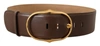 Dolce & Gabbana Brown Leather Gold Metal Oval Buckle Belt In Brown