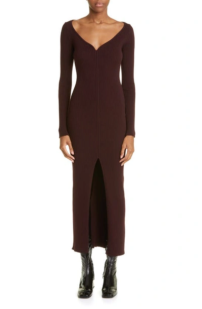 Courrèges Swallow Long Rib Knit Long Dress In Burgundy