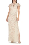 JS COLLECTIONS JORDEN BOW EMBROIDERED COLUMN GOWN