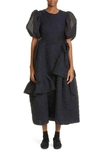 Cecilie Bahnsen Devina Puff-sleeve Dress In Navy Blue