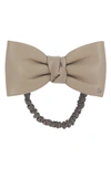 Alexandre De Paris Leather Bow Scrunchie In Beige