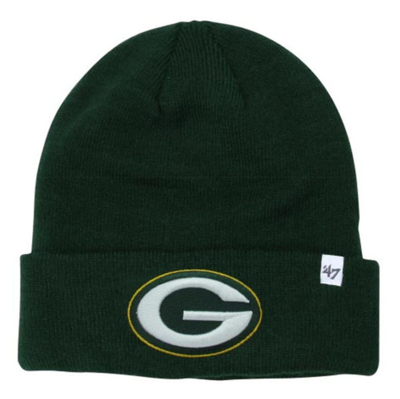 47 Mens Green Bay Packers ' Brand Green Raised Cuffed Knit Hat