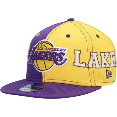 New Era Men's  Purple, Gold Los Angeles Lakers Team Split 9fifty Snapback Hat In Purple,gold