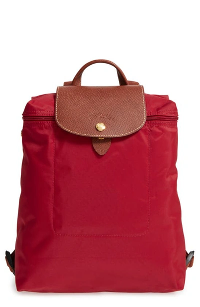 Longchamp Le Pliage Foldable Nylon Backpack In Red
