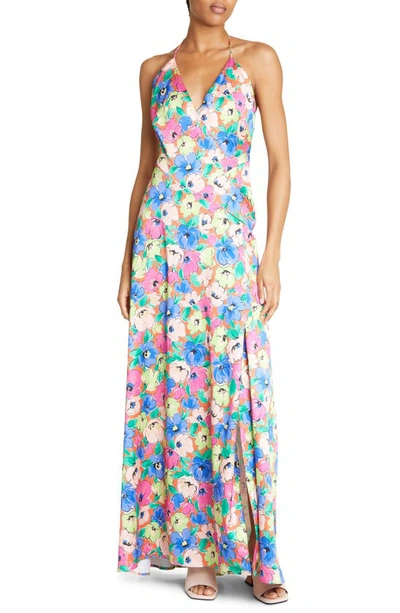 Rotate Birger Christensen Long Floreal Dress With Criss Cross Straps On The Back In Polyester Blend Woman Rotate In Multicolor