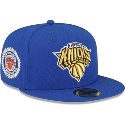 New Era Blue New York Knicks 2x Nba Champions Metallic Undervisor 59fifty Fitted Hat