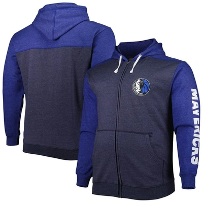 Fanatics Men's  Navy, Royal Dallas Mavericks Big And Tall Down And Distance Full-zip Hoodie In Navy,royal