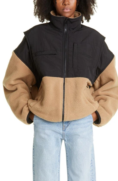 Alexander Wang Oversize Nylon & Double Face Fleece Jacket In Camel 