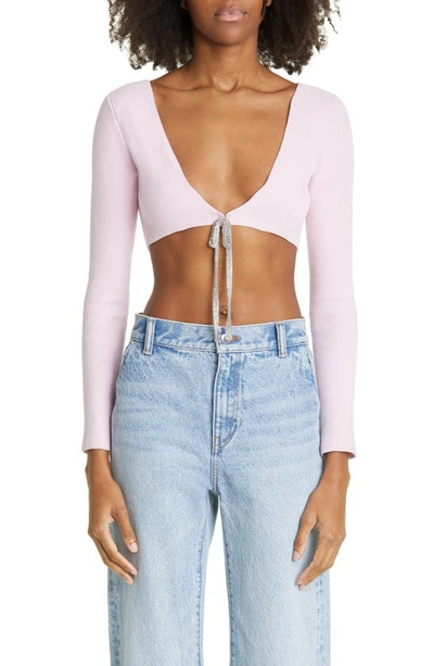 Alexander Wang Cropped Cardigan In Cotton Chenille In Neon Light Pink
