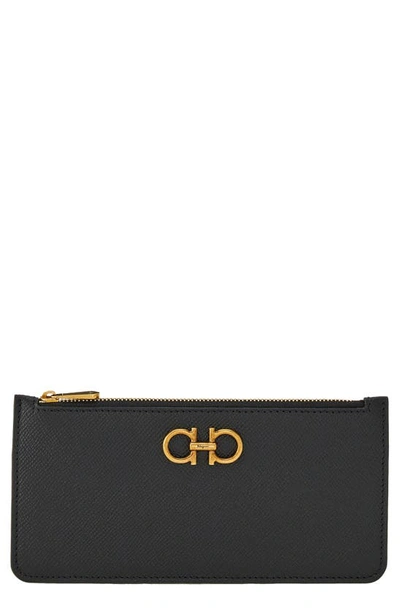 Ferragamo Gancini Leather Card Holder In Black