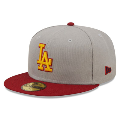 New Era Men's Gray, Red Los Angeles Dodgers Navy Undervisor 59fifty Fitted Hat In Gray,red