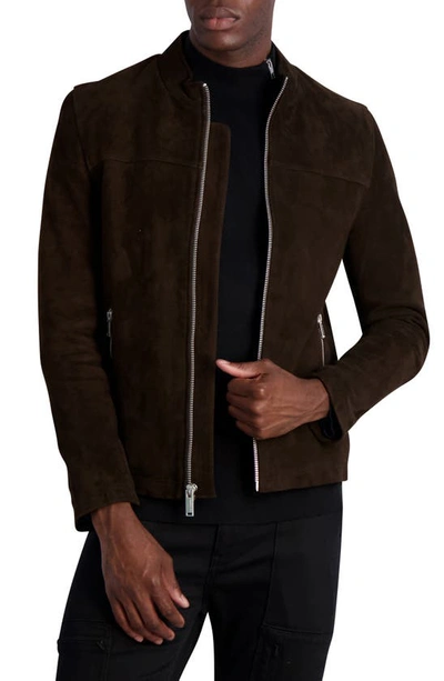 Karl Lagerfeld Suede Moto Jacket In Brown