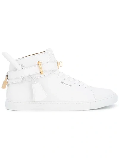 Buscemi Padlock Leather Mid-top Sneakers In White