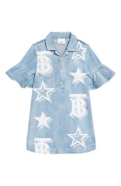 Burberry Kids' Girl's Blair Star Monogram-print Japanese Denim Dress In 蓝色