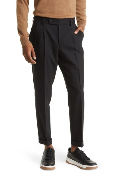 Hugo Boss Perin Pleated Wool Blend Trousers In Black