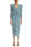 Isabel Marant Albini Ruched Floral Midi Dress In Teal