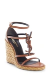 SAINT LAURENT CASSANDRA YSL LOGO RAFFIA WEDGE SANDAL