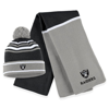 WEAR BY ERIN ANDREWS WEAR BY ERIN ANDREWS BLACK LAS VEGAS RAIDERS COLORBLOCK CUFFED KNIT HAT WITH POM AND SCARF SET